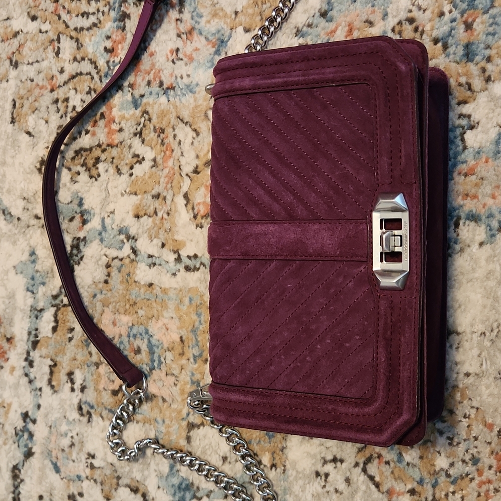 Rebecca Minkoff Chevron Quilted Love Crossbody, Amethyst, suede